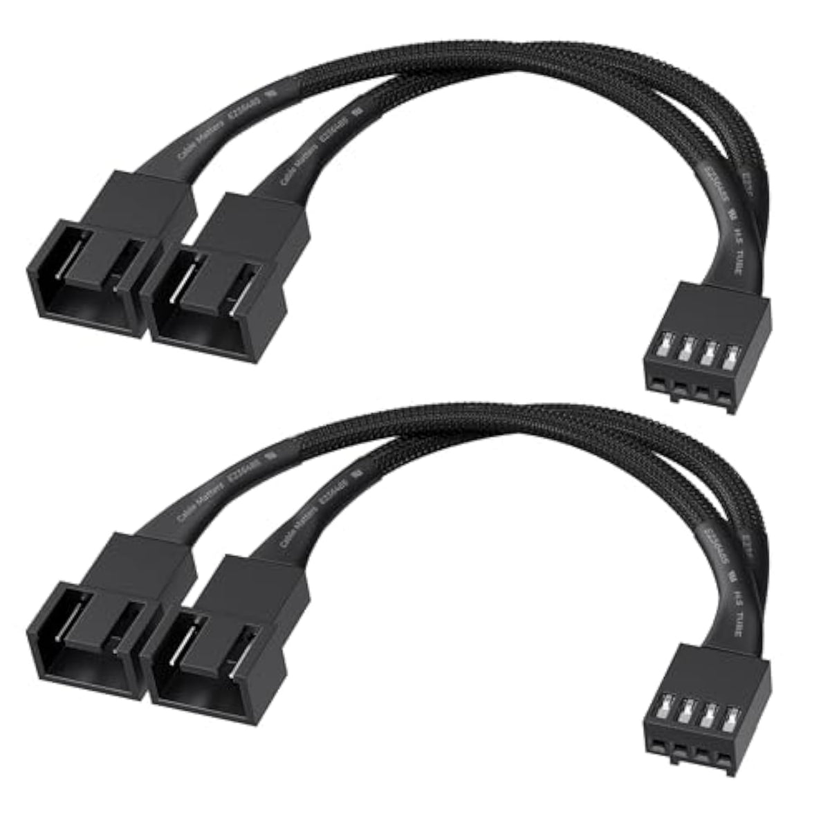 Cable Matters 2-Pack 2 Way 4 Pin PWM Fan Splitter Cable - 4 Inches, PC Fan Splitter 1 to 2 Converter, PC-Fan Extension Cable
