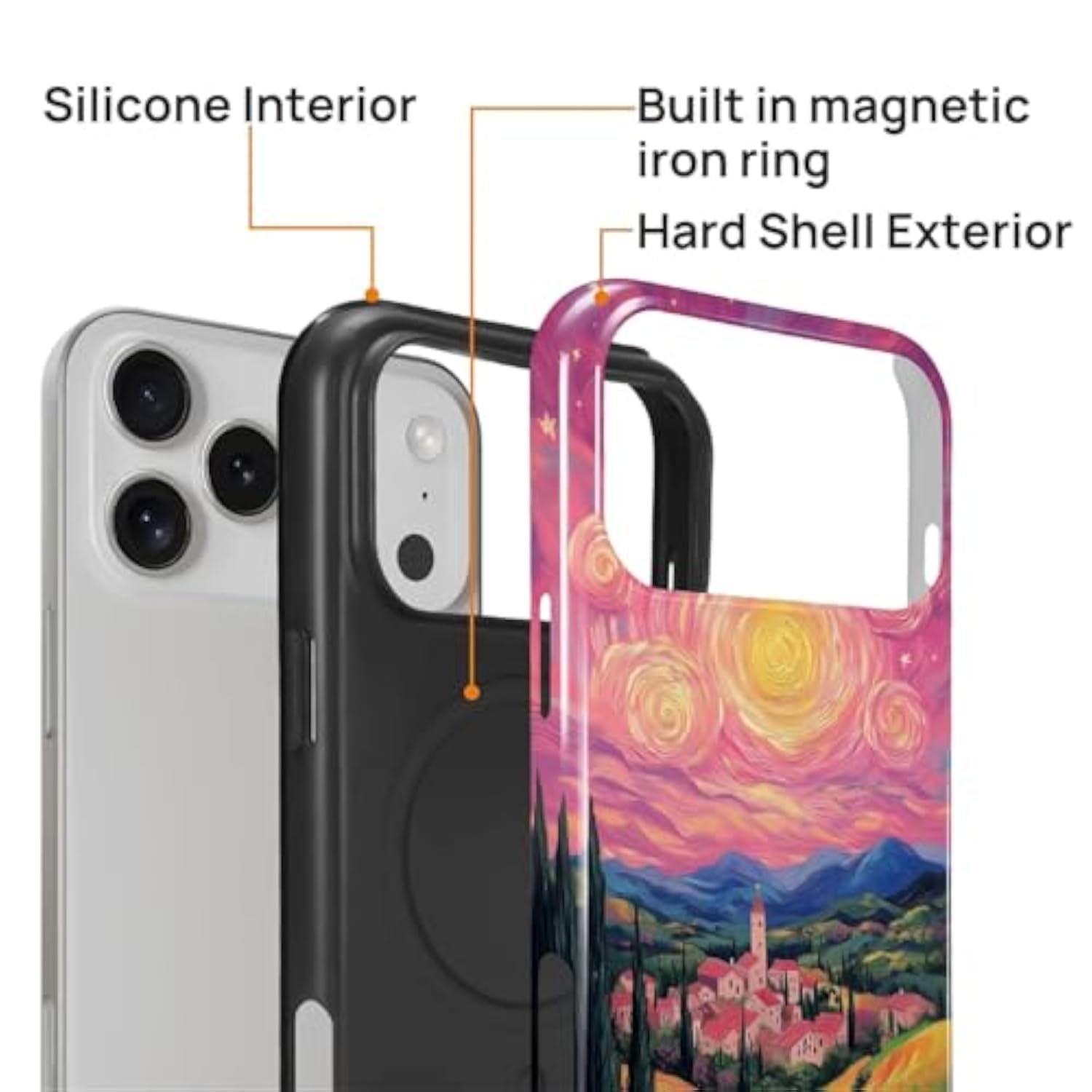 Dual Layer Protective Heavy Duty Shockproof Rugged Drop Protection Bumper Hybrid Case for iPhone 17 Pro Max - Pink Clouds Countryside Home