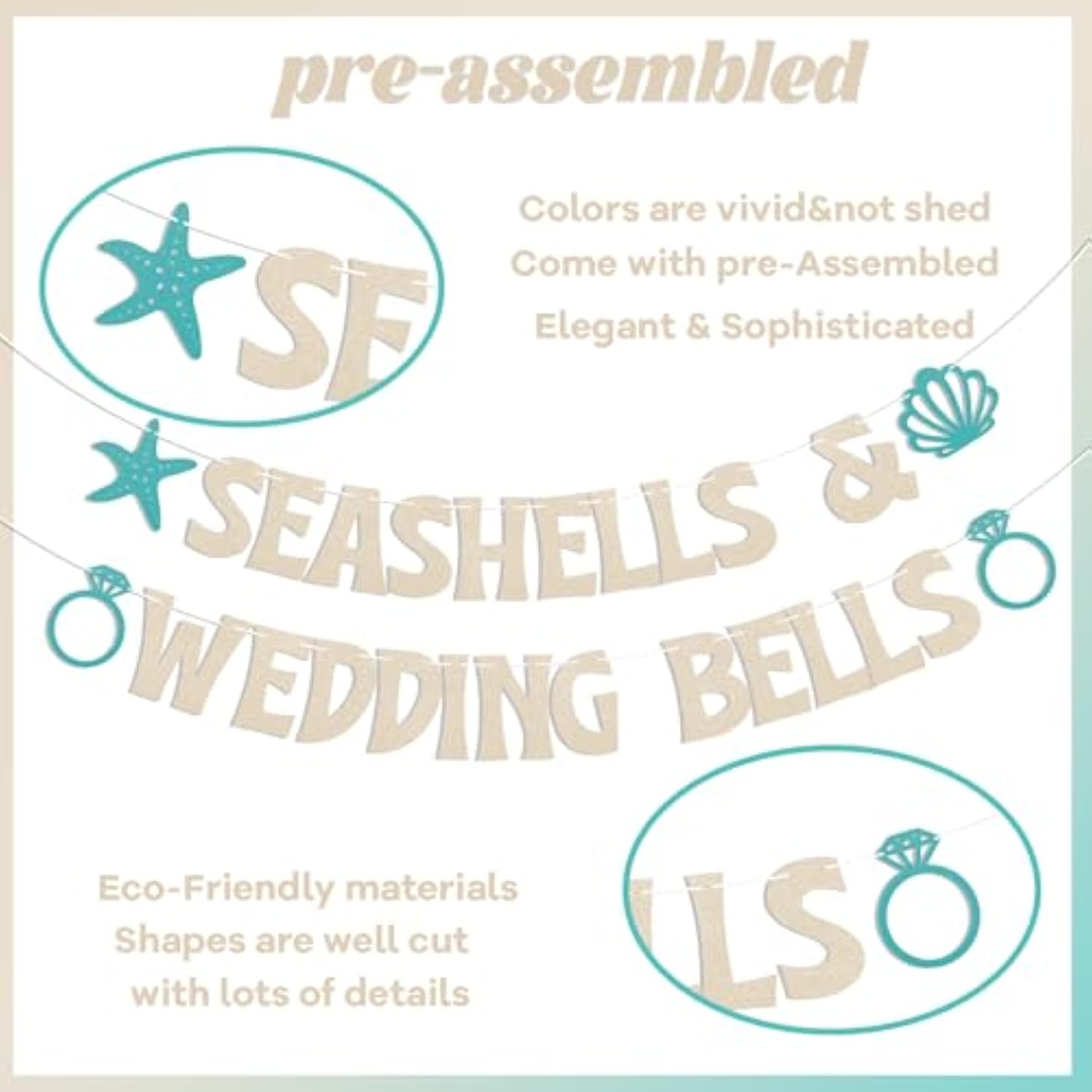 Seashells and Wedding Bells Beach Bachelorette Banner Coastal Bridal Shower Decor