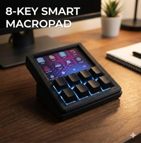 Mechanical Macropad With 3.5" Tft Screen, 8 Programmable Keys, Esp32 Powered Custom Keyboard, Driver-Free Hid For Streamers & Designers, Open Source 3D Printed Case