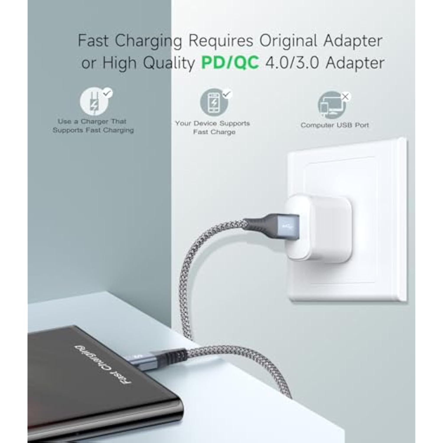 Usb Type C Charger Cable [3-Pack,10Ft+6.6Ft+3.3Ft] Iphone 15 Charger Nylon Bra