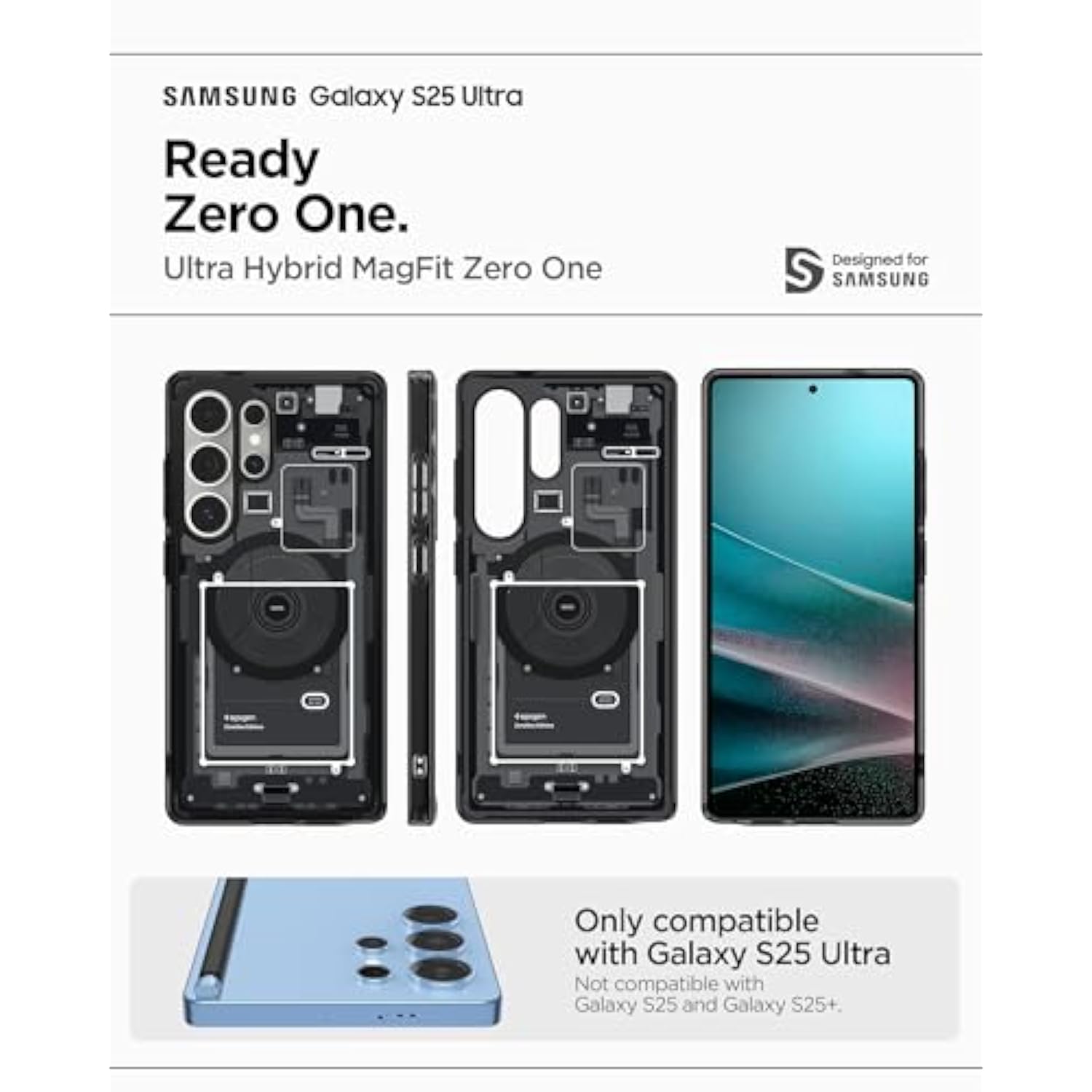 Spigen Ultra Hybrid MagFit Designed for Galaxy S25 Ultra Case [Qi2 Certified/Magnet for Galaxy] (2025) - Zero One Black