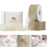 2 Rolls Shimmer Sheer Organza Ribbon 1-1/2 Inch Champagne Chiffon Fabr