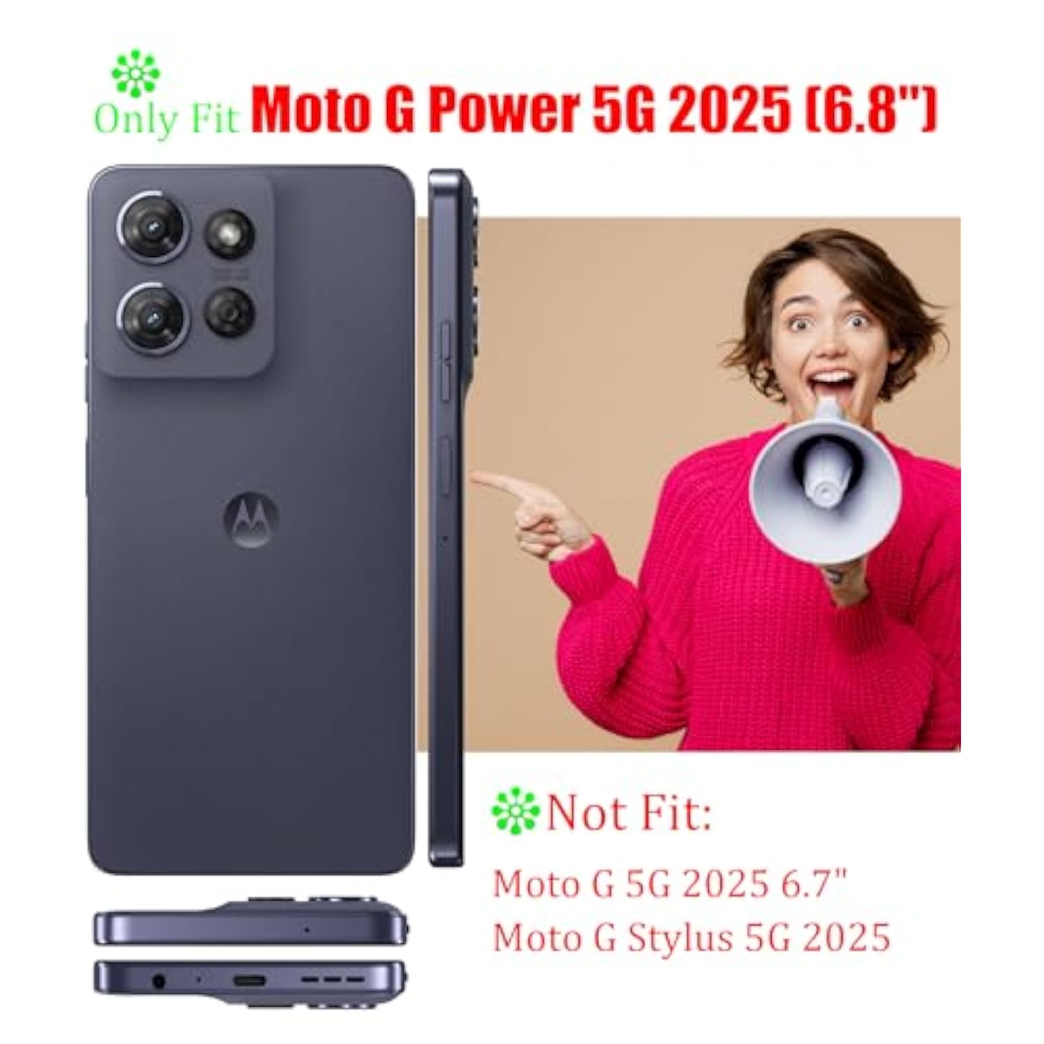 For Motorola Motogpower5G2025 Case With 2X Screen Protector, For Girl Women Cute Girly Loveheart Luxury Gold Soft Cover Camera Protection Bumper Silicone Shockproof Phone Case (Pink)