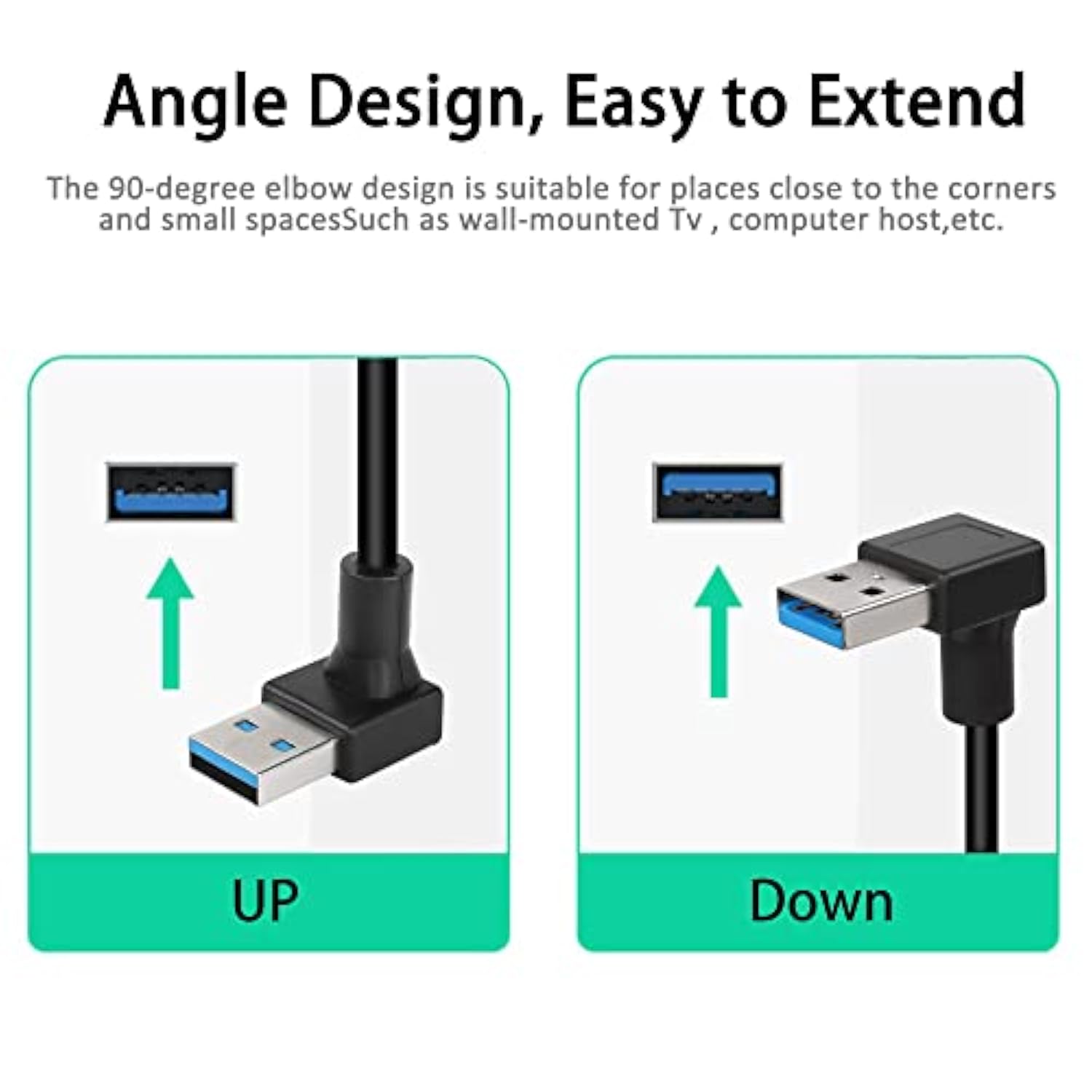 Up Down Angle Usb Type C Cable, 90 Degree 18W Fast Charging Usb A To Usb C Cab