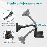 Magnetic Phone Holder For Car, Dashboard Windshield Phone Holder Mount With Flexible Arm & Built-In Strong Magnets, Suction Cup Phone Holder For Car Compatible With All Smartphones