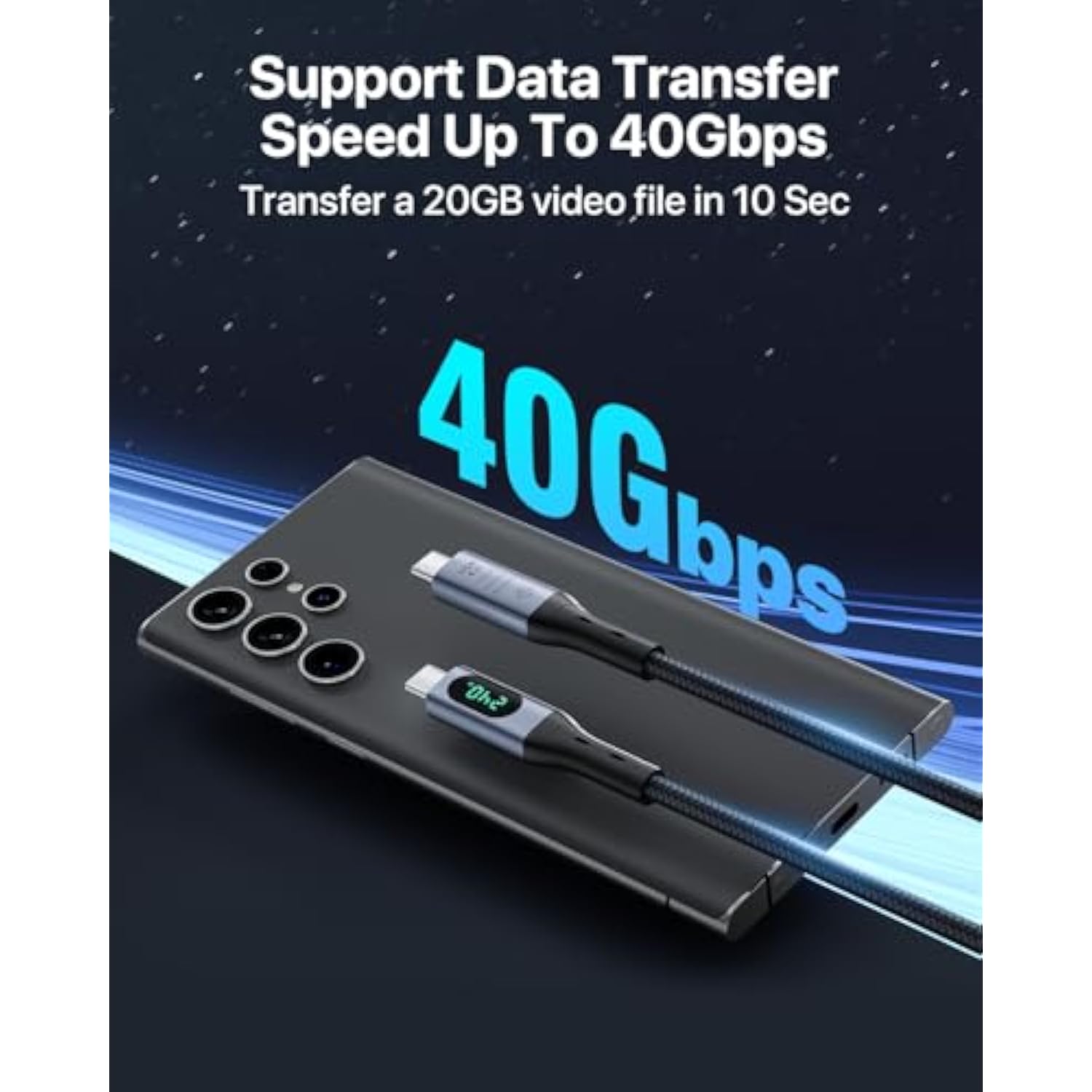 Usb4 Cable With Led Display,Supports 8K Video,Max 40Gbps Data Transfer,240W Usb C To Usb C Charging Cable,Compatible With Lphone 16,Macbook,Thunderbolt 3,Monitor,Docking Stations(3.3Ft)