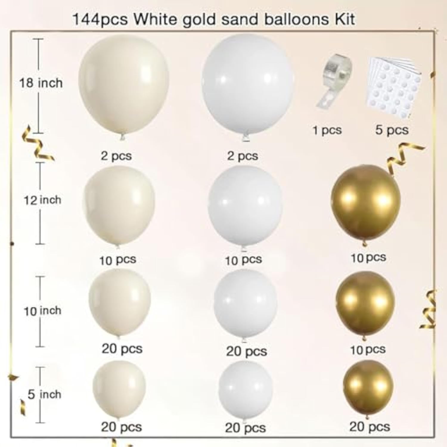144pcs White Beige Gold Balloon Arch Kit for Boho Baby Shower Wedding Party