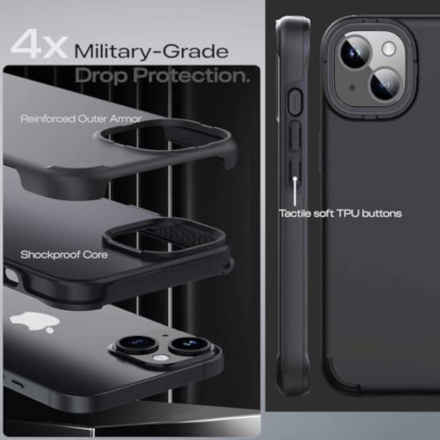 For Iphone 13 Case/Iphone 14 Case, [Military Grade Drop Protection] Shockproof Protective Cover, Rugged Phone Case For Iphone 13/14, 6.1 Inch (Black)