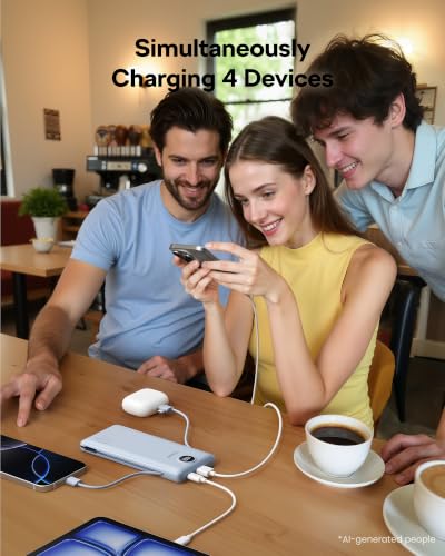 AC Wall Plug Portable Charger, 10000mah Slim Portable Charger Built in Cables, USB C Power Bank 15W Fast Charging, Travel Essential Battery Pack