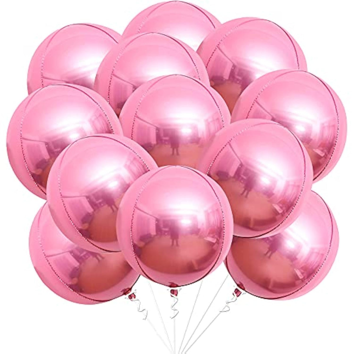 12 Pieces, Large Metallic Pink Balloons - 22 Inch | 360 Degree 4D Sphe