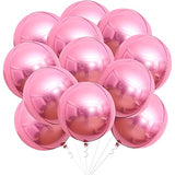12 Pieces, Large Metallic Pink Balloons - 22 Inch | 360 Degree 4D Sphe