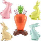 5 Pcs Easter Balloons Large Size Bunny Rabbit Carrot Shaped Foil Balloons With Base Standing For Happy Easter Birthday Party Spring Baby Shower Animal Themed Party Decorations