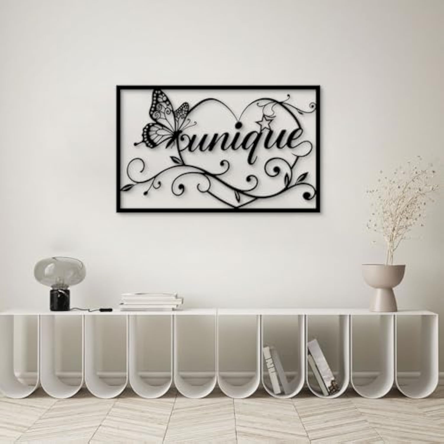 Large Black Metal Wall Decor - Butterfly Vines Love Stars Letter(Unique) Wall Art For Bedroom Living Room Office Home Decor