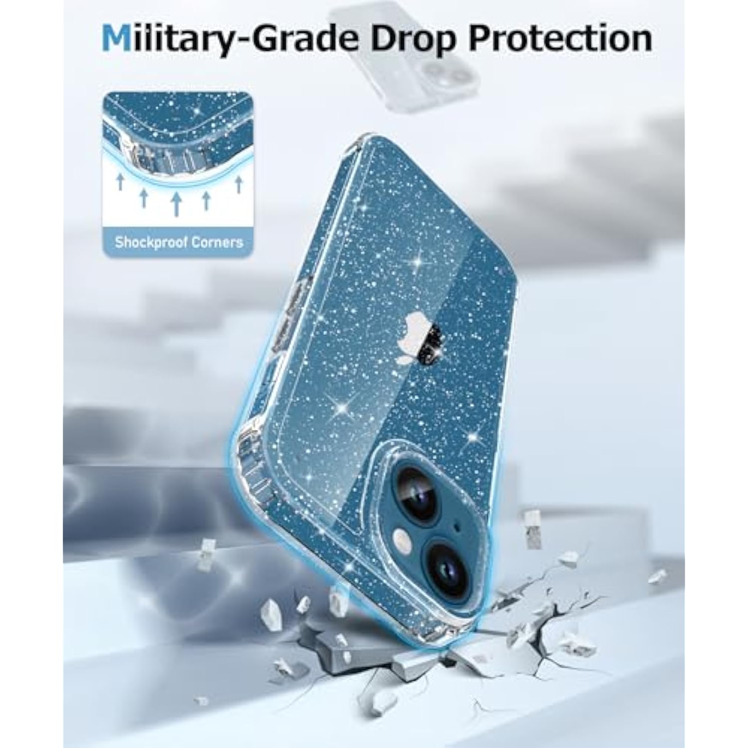 Compatible With Iphone 13 Case With Screen Protector + Camera Lens Protector, Clear Glitter Shockproof Protective Phone Case, Slim Women Girls Iphone 13 Cover 6.1 Inch - Sparkle Clear