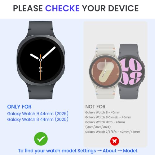 Waterproof Case for  Galaxy Watch 8 Screen Protector 44mm with Tempered Glass, 1-Pack Hard PC Cover Bumper for Galaxy Watch8 No Fog,