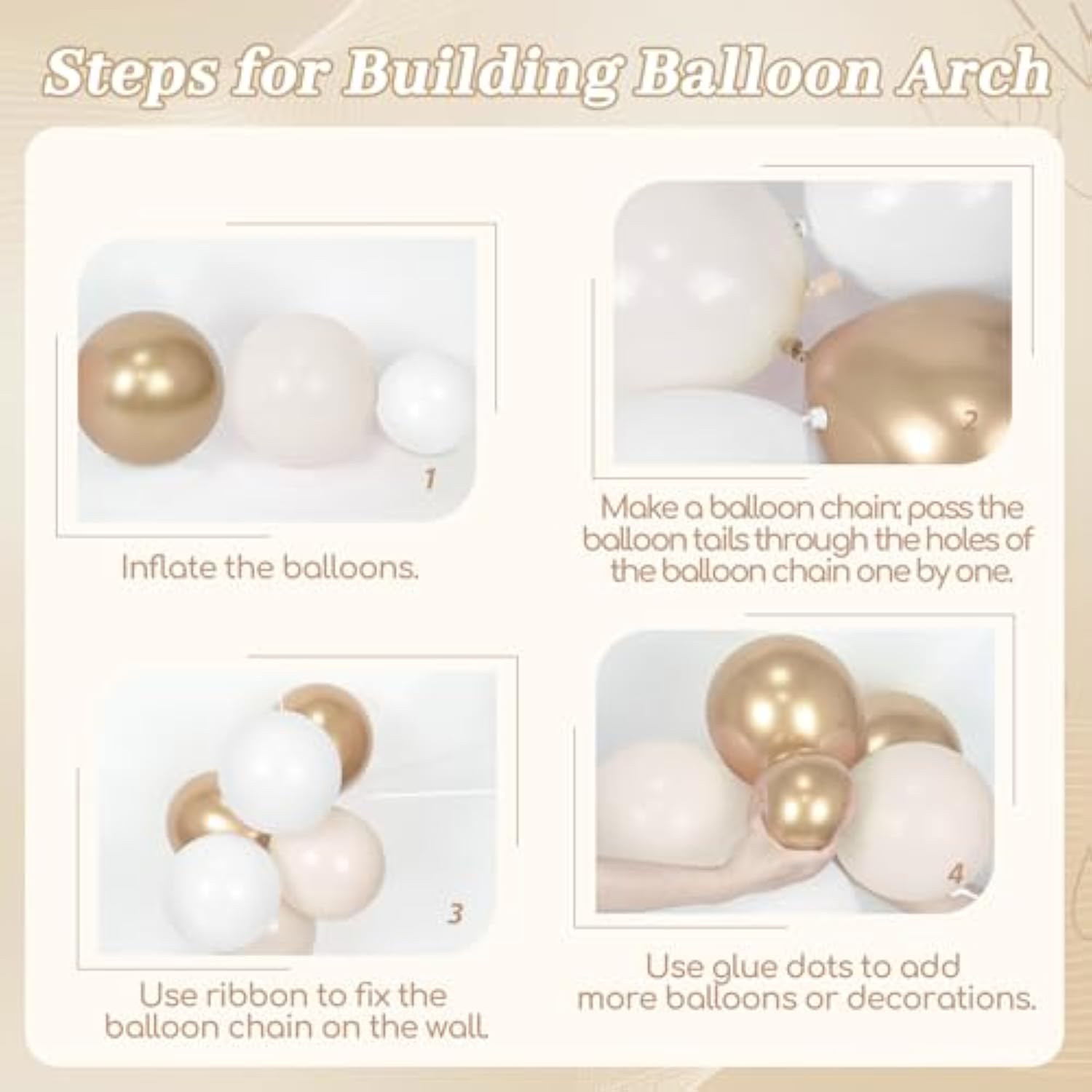 Beige White Metallic Gold Balloon Garland Arch Kit, Metallic Gold Sand Pearl White Clear Balloons For Engagement Bridal Baby Shower Wedding Anniversary Birthday Party Decorations
