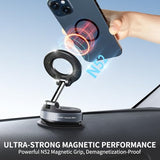 Vacuum Suction Magnetic Phone Holder, 2025 Upgraded Foldable Retractable Suction Cup Car Phone Mount for Magsafe, 360° Adjustable Magnetic Phone