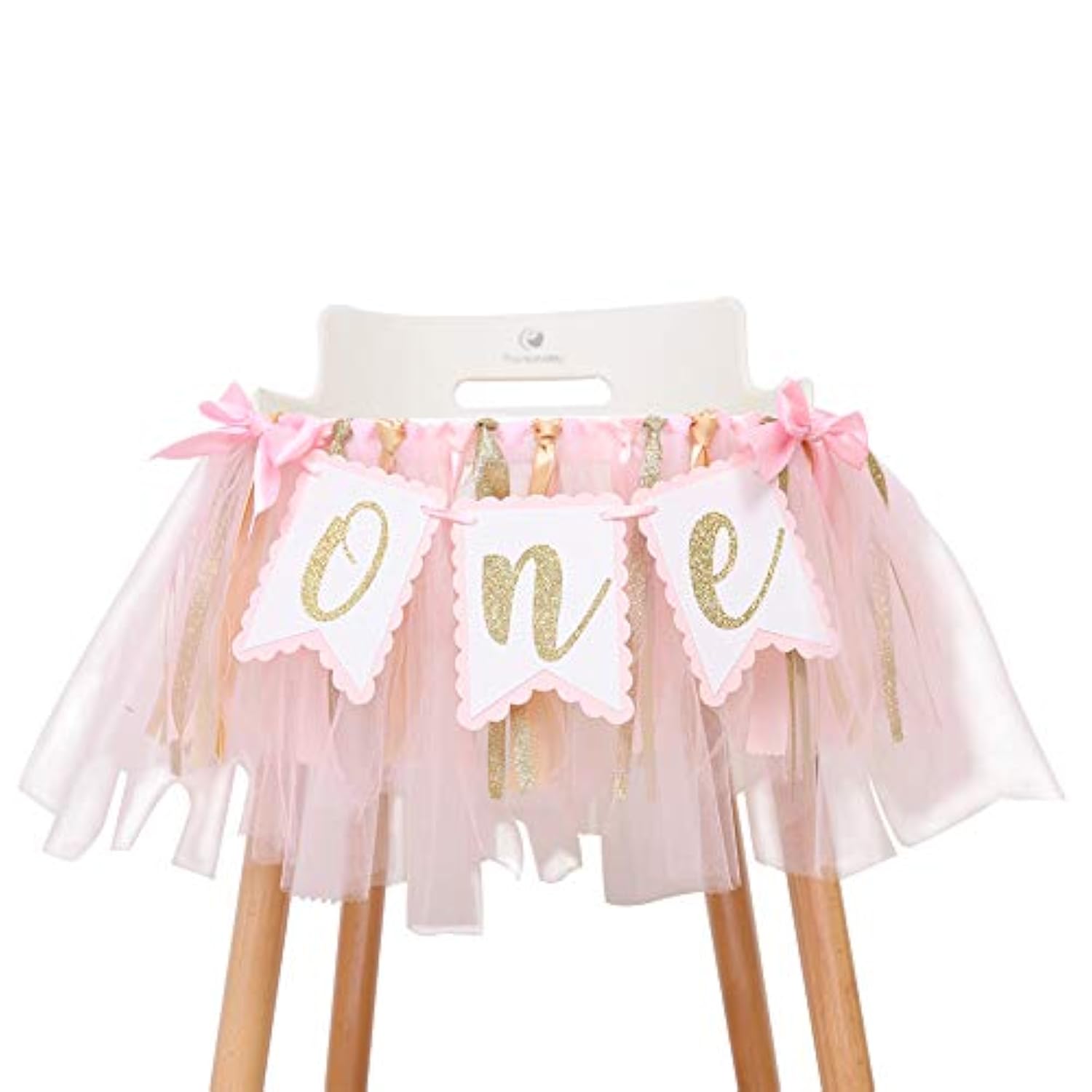 1st Birthday Girl Highchair Banner – Pink Tulle & Ribbon Cake Smash Prop