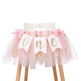 1st Birthday Girl Highchair Banner – Pink Tulle & Ribbon Cake Smash Prop