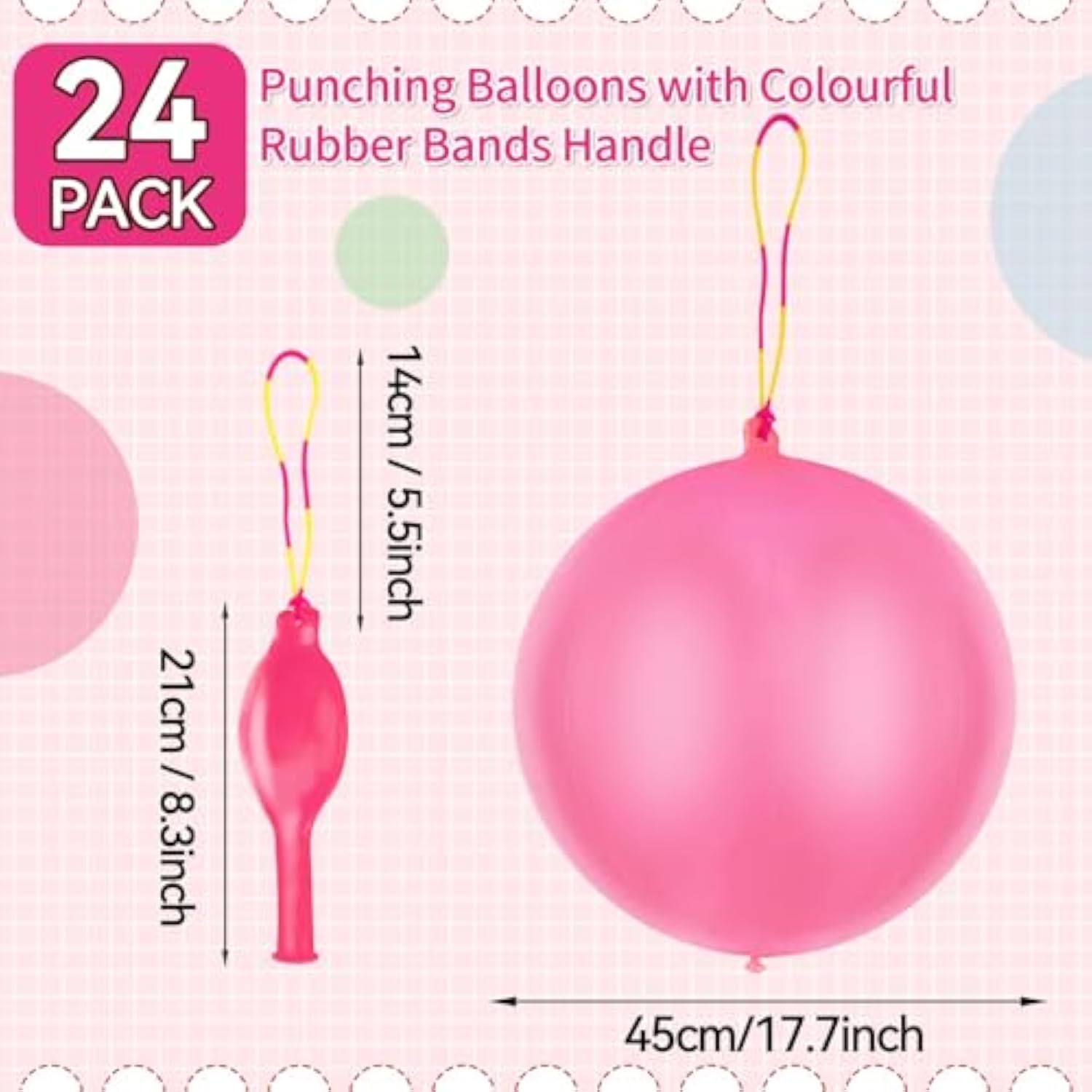 24 Pcs Pink Punch Balloons Bounce With Rubber Band Handle Punching Balloon Heavy Duty For Birthday Party Favors, Kids (Pink)