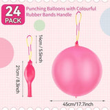 24 Pcs Pink Punch Balloons Bounce With Rubber Band Handle Punching Balloon Heavy Duty For Birthday Party Favors, Kids (Pink)