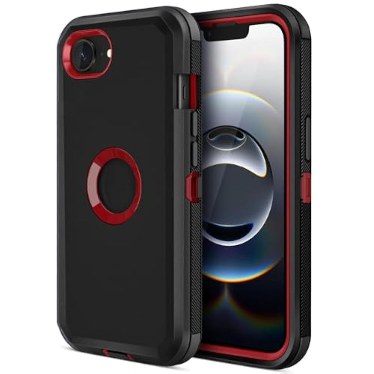 Heavy Duty Shockproof Rugged Case for iPhone 16e and 17e, Black and Red Colors, Compatible with 6.1 Inch USB C Devices