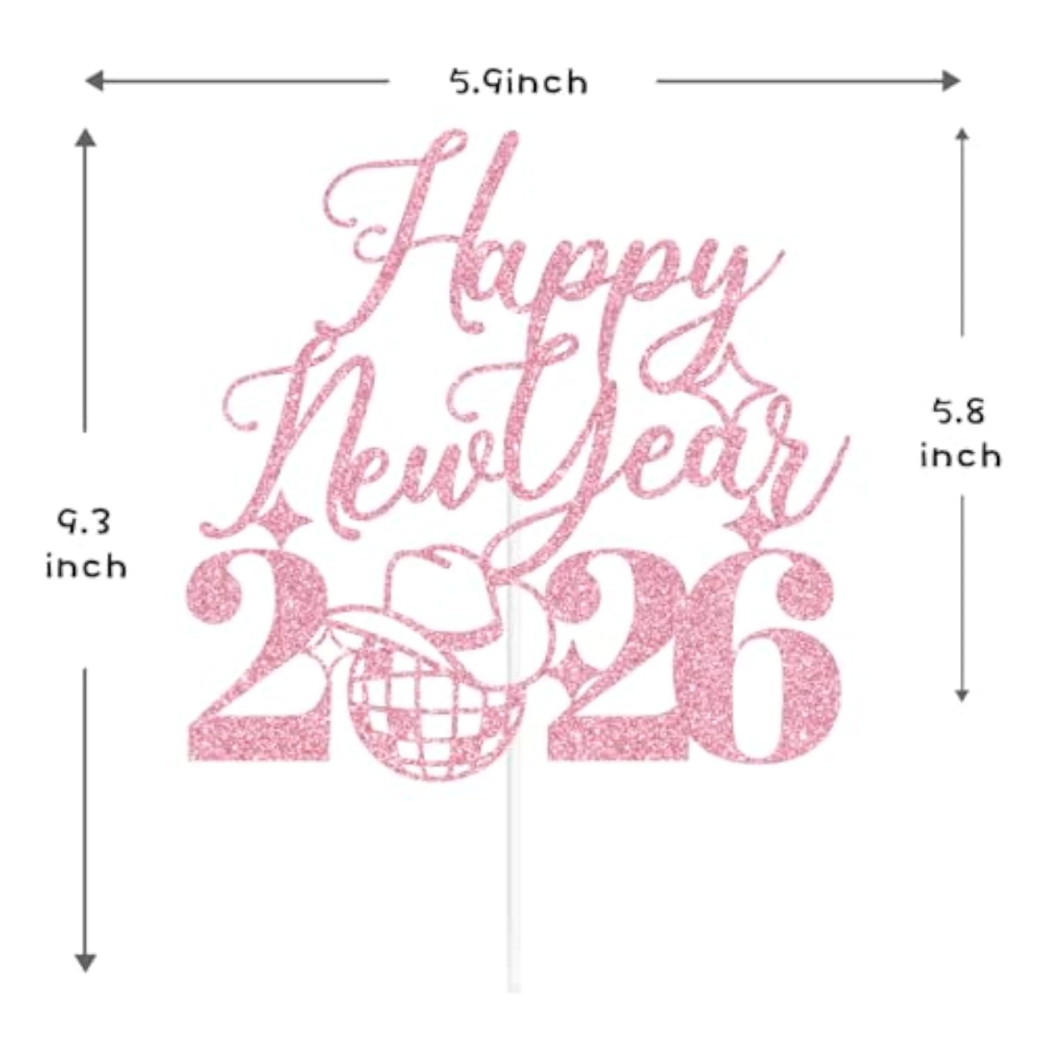 Pink Glitter Happy New Year 2026 Cake Topper Party Decor
