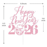 Pink Glitter Happy New Year 2026 Cake Topper Party Decor
