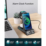 Wireless Charging Station - 4 In 1 Wireless Charger With Alarm Clock, Charging Stand Dock For Iphone 16 15 14 13 12 11 X 8, For Airpods 3 Pro, Apple Watch 9/8/7/6/5/Se/4/3/2