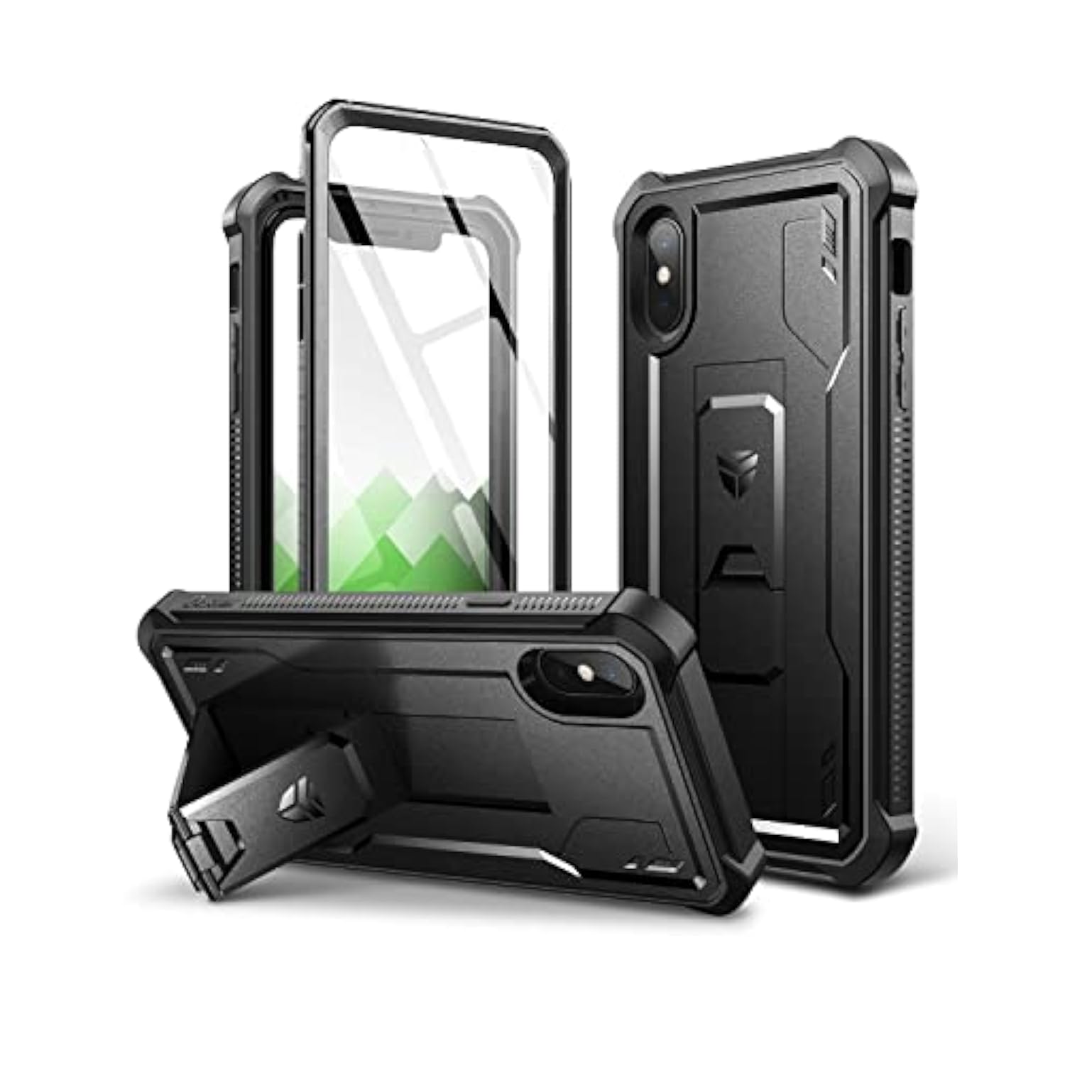 For Iphone Xs Max Case, [Built In Screen Protector And Kickstand] Heavy Duty Grade Protection Shockproof Protective Cover For Iphone Xs Max, Black