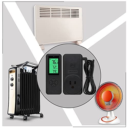 Digital Wtc200 Wireless Thermostat Plug-In Temperature Controller Outlet, Remote Temp Controller, Thermometer Heating Cooling Mode For Fan Heater Greenhouse Home Brew Reptile - Black
