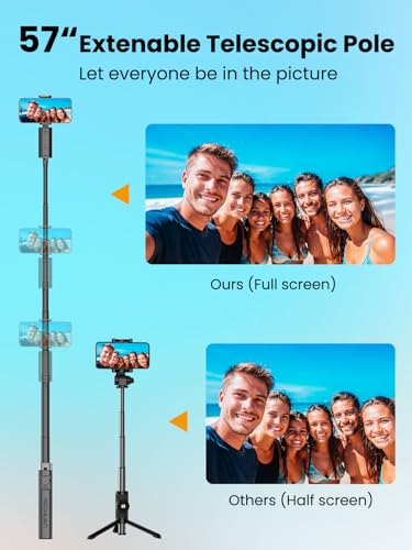 Face Tracking Tripod for iPhone & Android,57'' Expandable 360 Rotation Selfie Stick that Follows Your Movement Rotation w/Remote, No APP, Phone