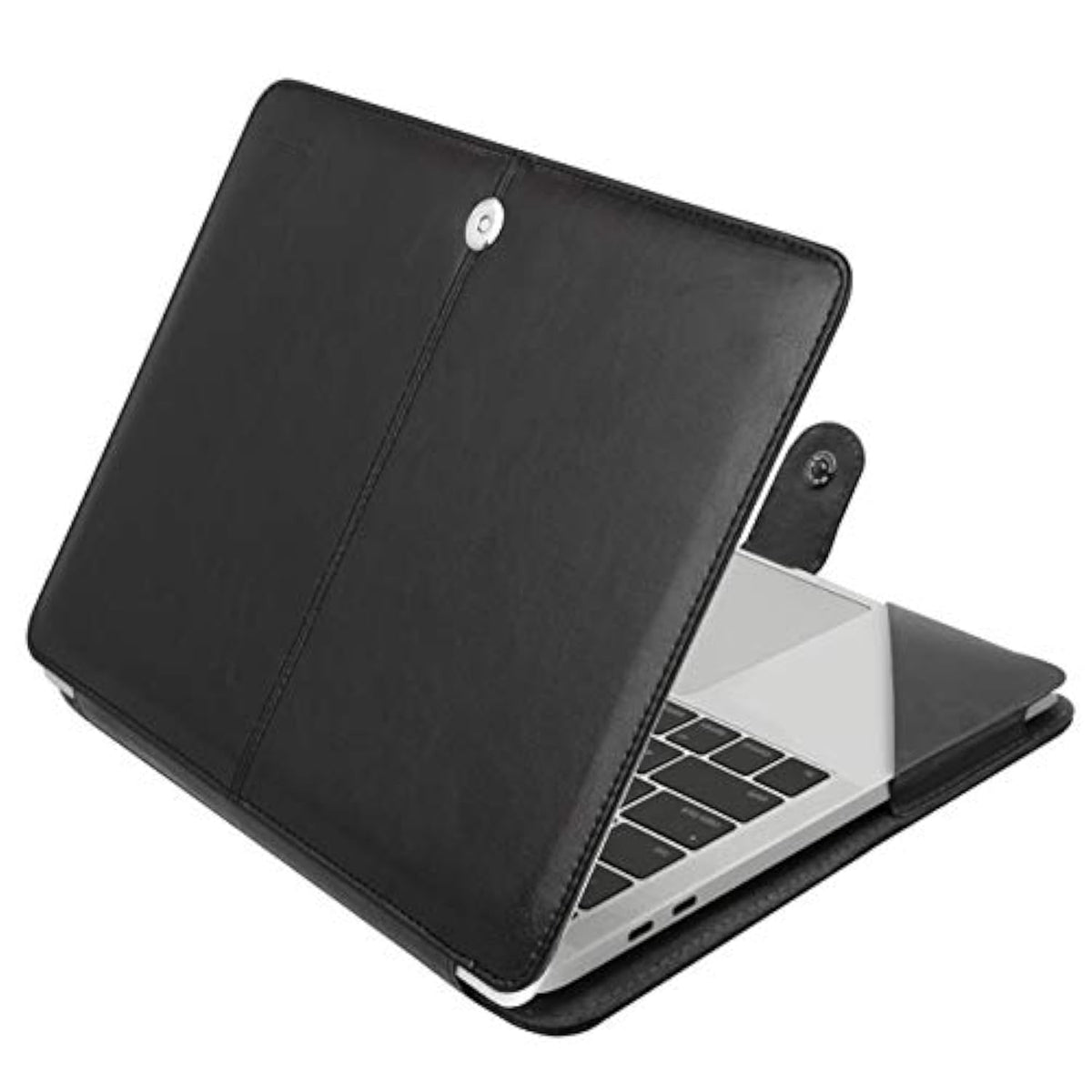 MOSISO Case Compatible with MacBook Air 13.6 inch M4 M3 M2 2025-2022 /Air 13 M1 2022-2018 /Pro 13 inch M2 M1 2025-2016, PU Leather Portfolio Protective Stand Cover, Black