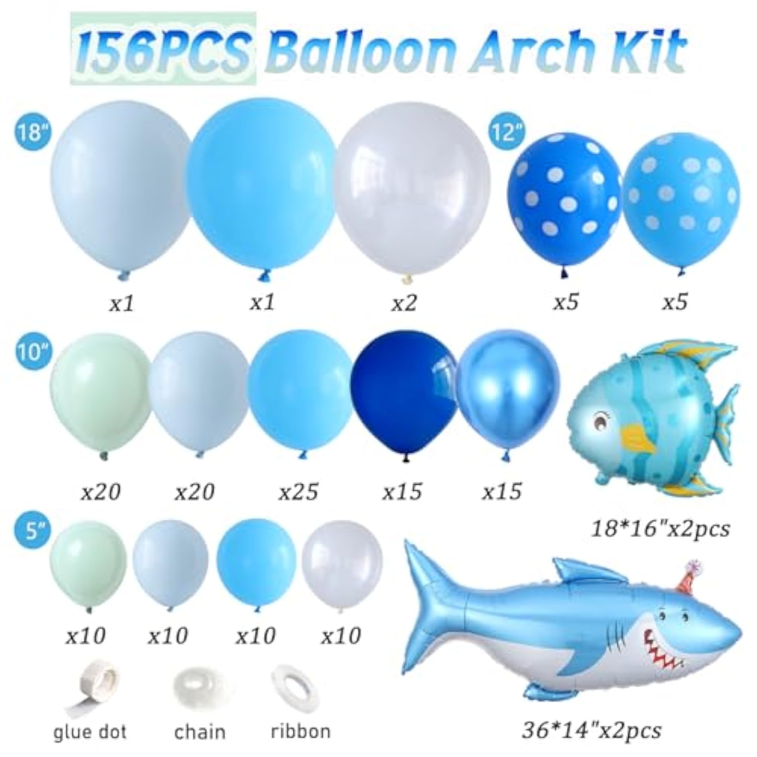 Ocean Party Balloon Garland Kit: Shark & Clownfish Birthday, Baby Shower