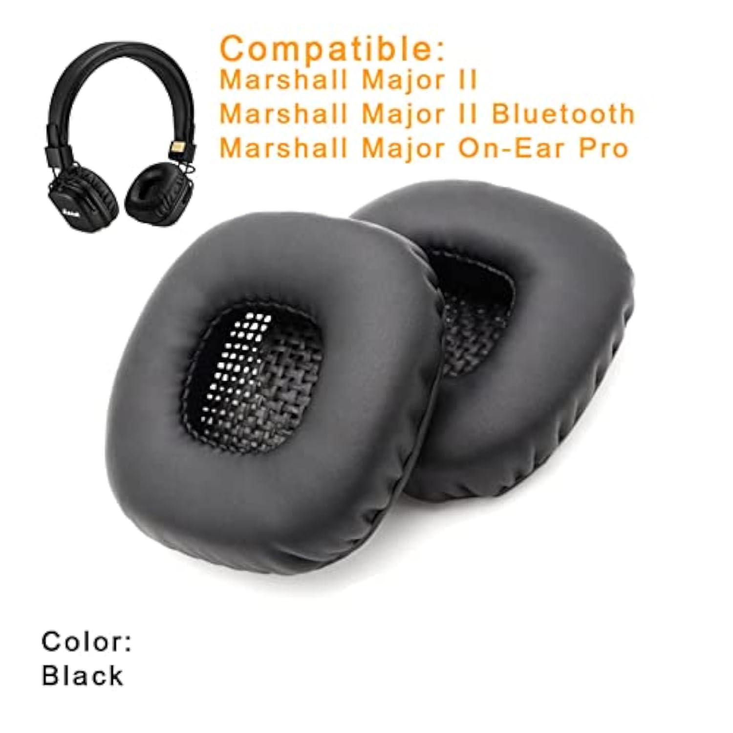 Earpads For Marshall Major Ii Replacement Ear Cushion Pads With Protein Leather And Memory Foam For Major 2 Bluetooth Headphones Only, Black