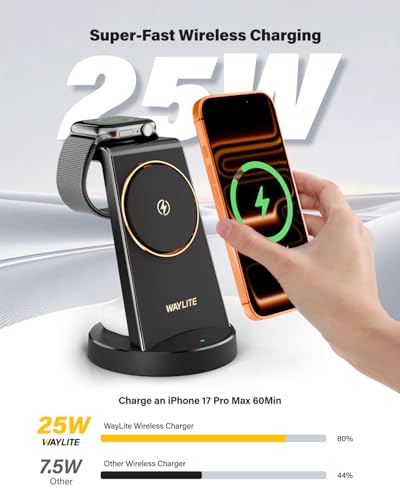3 in 1 Fast Charging Station for iPhone, 25W Wireless Magnetic Phone Charger for iPhone 17 16e 16 15 14 13 12 11 X Pro Max, Watch Charger Stand,