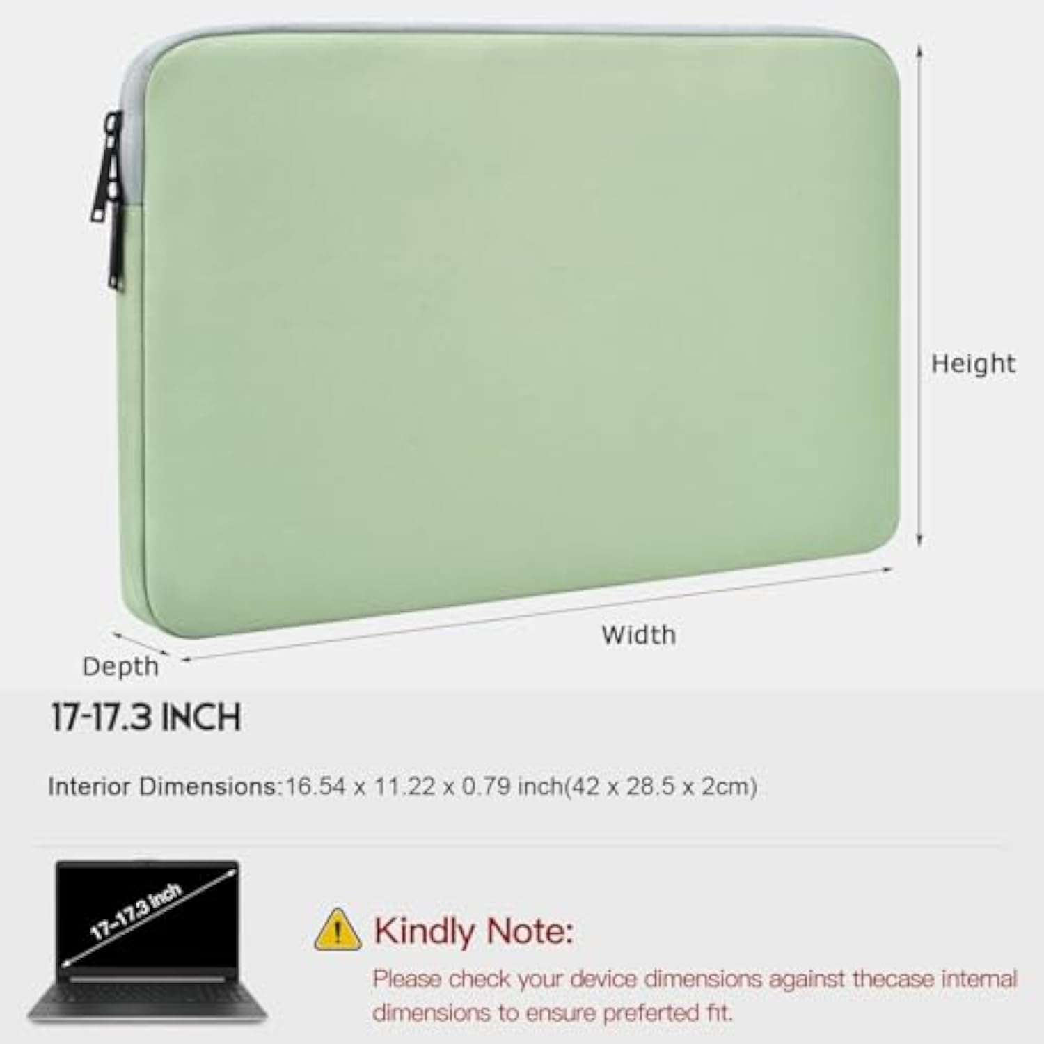 Laptop Sleeve 17 17.3 Inch, Padded Travel Laptop Case For Hp 17.3 Envy 17 Pavilion 17, Water-Resistant Portable Computer Protective Pouch Bag -Mint Green