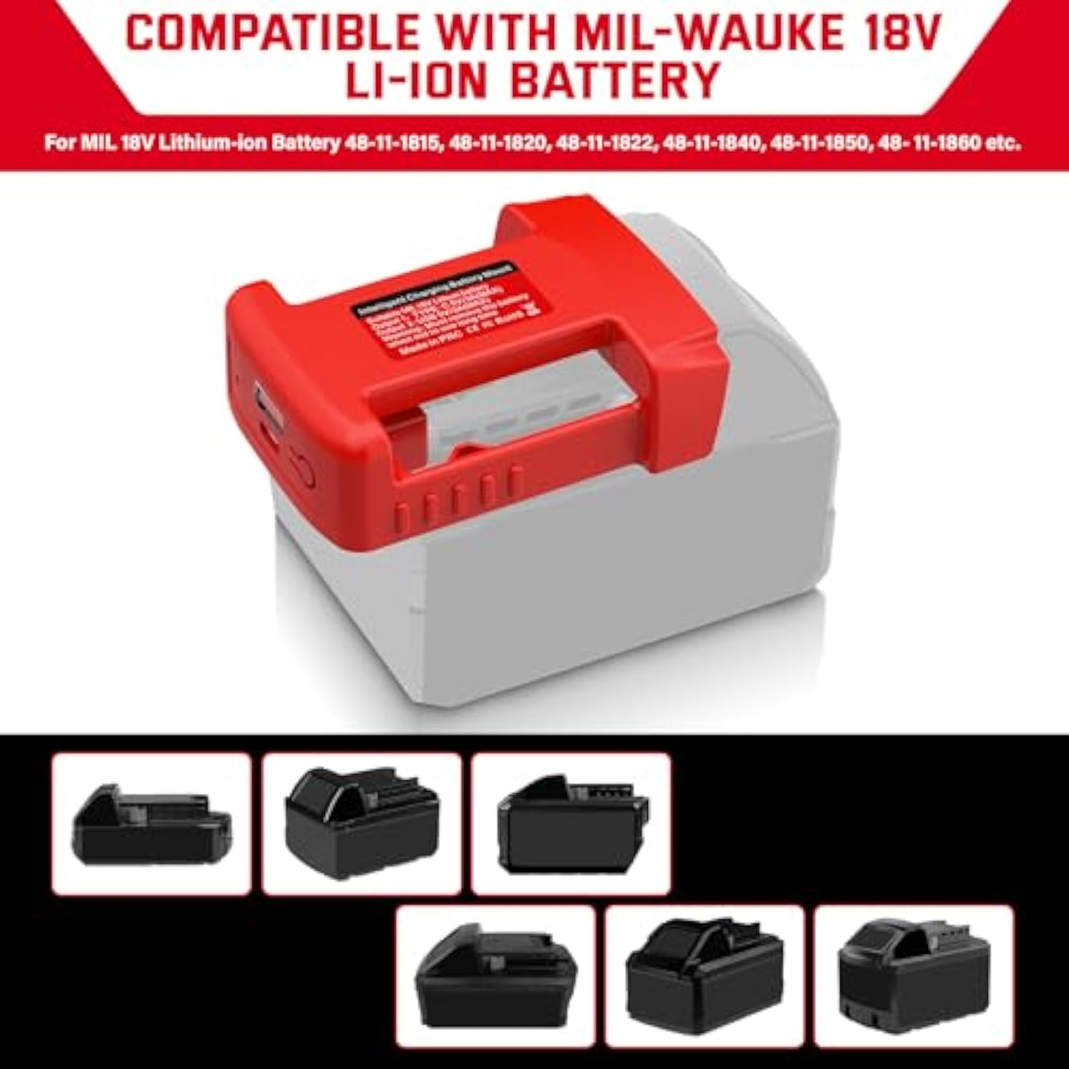 M18 2 Packs Usb Charger Adapter For Milwaukee M18 18V Battery,For Battery Holder,Power Battery Connector With Output Port With Usb And Type-C Charging Interface Power Wheel Adapter (Adapter Only)