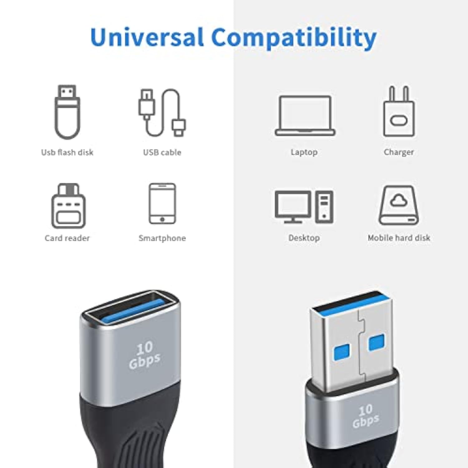 Short Usb 3.0 Extension Cable, 5Inch Flat Fpc Usb Extension Cable, 10Gbps Type A Male To Female Extender Cable For Vr, Playstation, Keyboard, Printer, Scanner, Usb Hub
