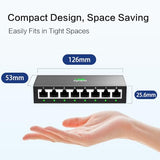Inhand Es220-8T 8-Port Unmanaged Gigabit Switch | Plug And Play Network Extender | Fanless Metal C