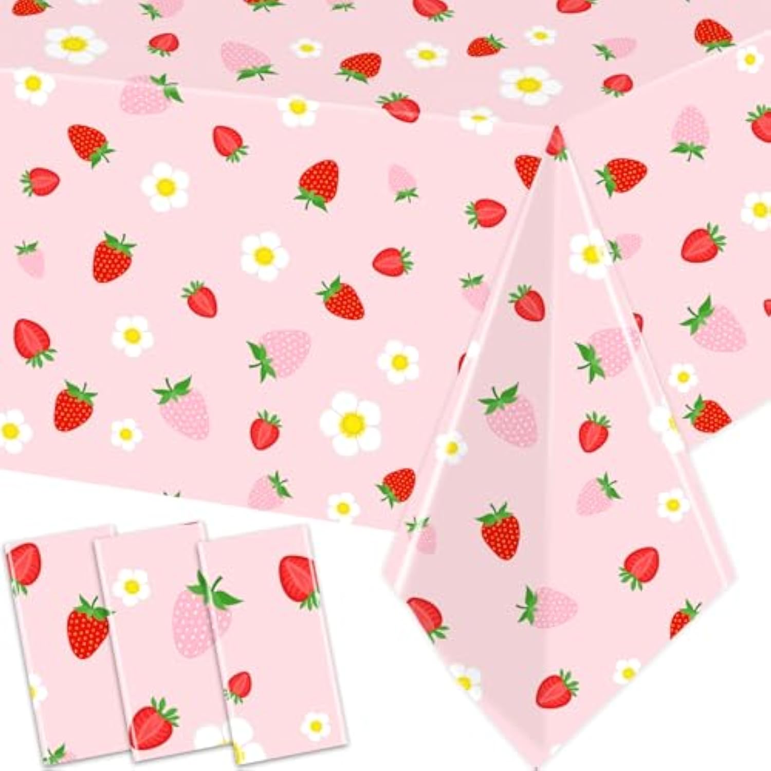 3 Pack Strawberry Tablecloth Strawberry Birthday Decorations Plastic Strawberry Theme Party Table Cover For Girls Sweet One Birthday Berry Sweet Baby Shower Party Supplies 51X87 Inches