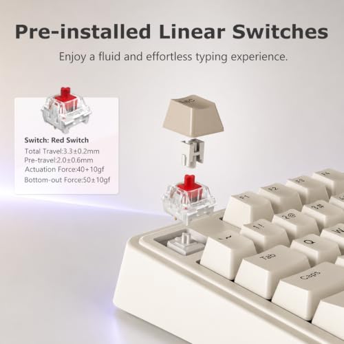 Ak980 Retro Mechanical Keyboard - 101-Key Hot-Swappable Gasket Mount Wired Keyboard With Pre-Lubed Red Switches, Anti-Ghosting, For Office & Quiet Typing (Grey-White)