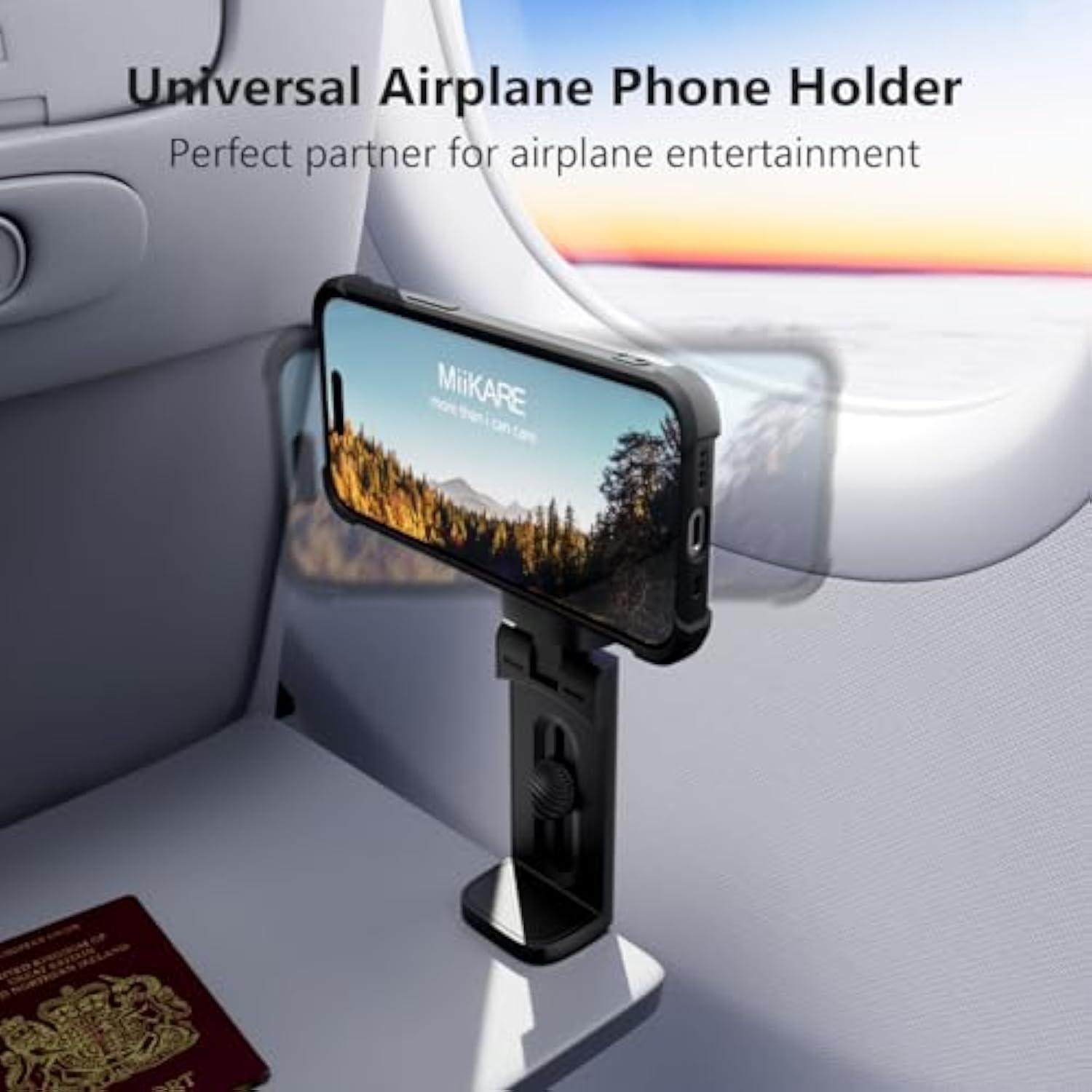 Airplane Travel Essentials Magnetic Phone Holder, Universal Handsfree Phone Mount For Flying With 360 Degree Rotation, Travel Must Haves Phone Stand For Desk, Tray Table, Black