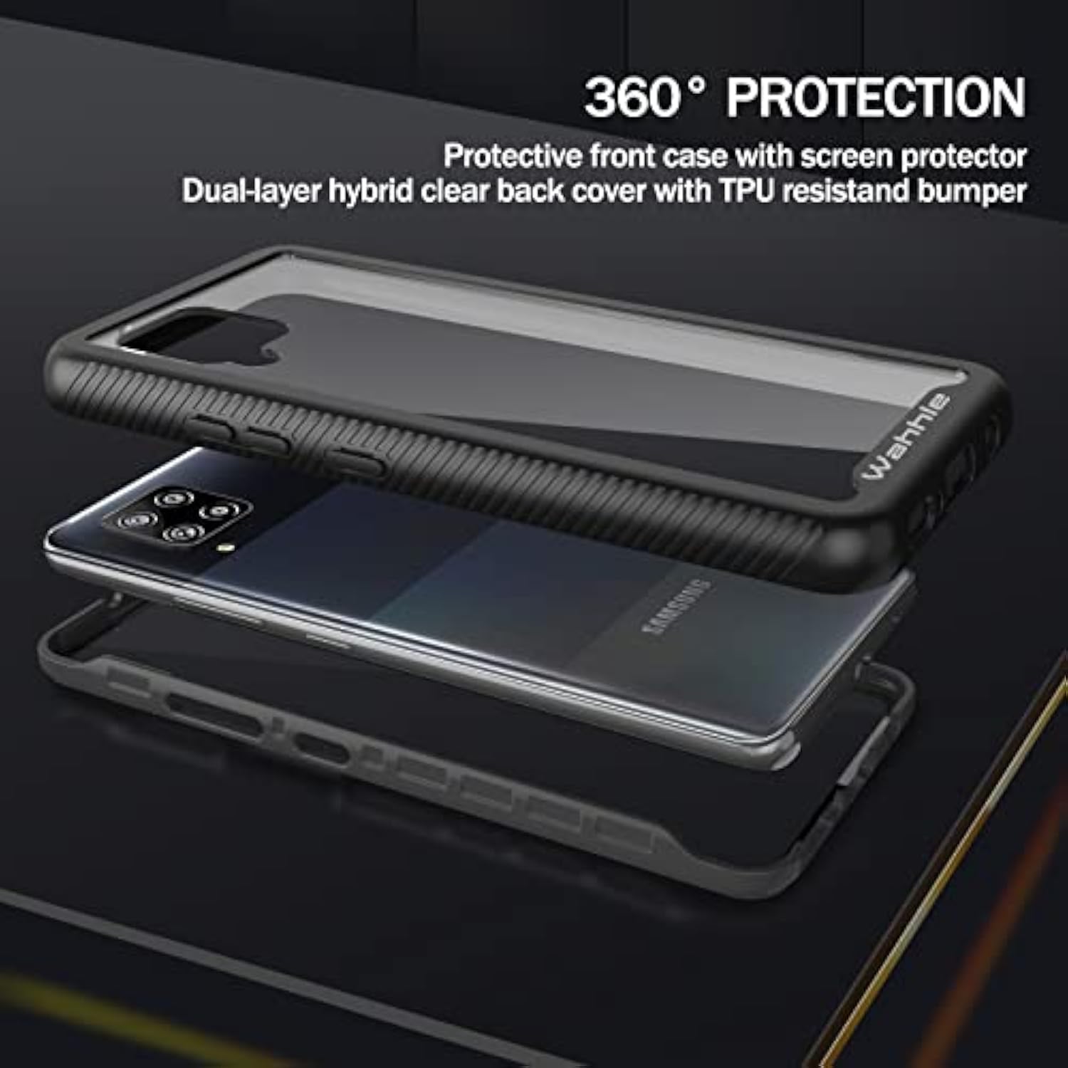 Compatible With Samsung Galaxy A42 5G Case, Built In Screen Protector Full Body Shockproof Slim Fit Bumper Protective Phone Cover For Samsung A42 5G Men Women-Black/Clear