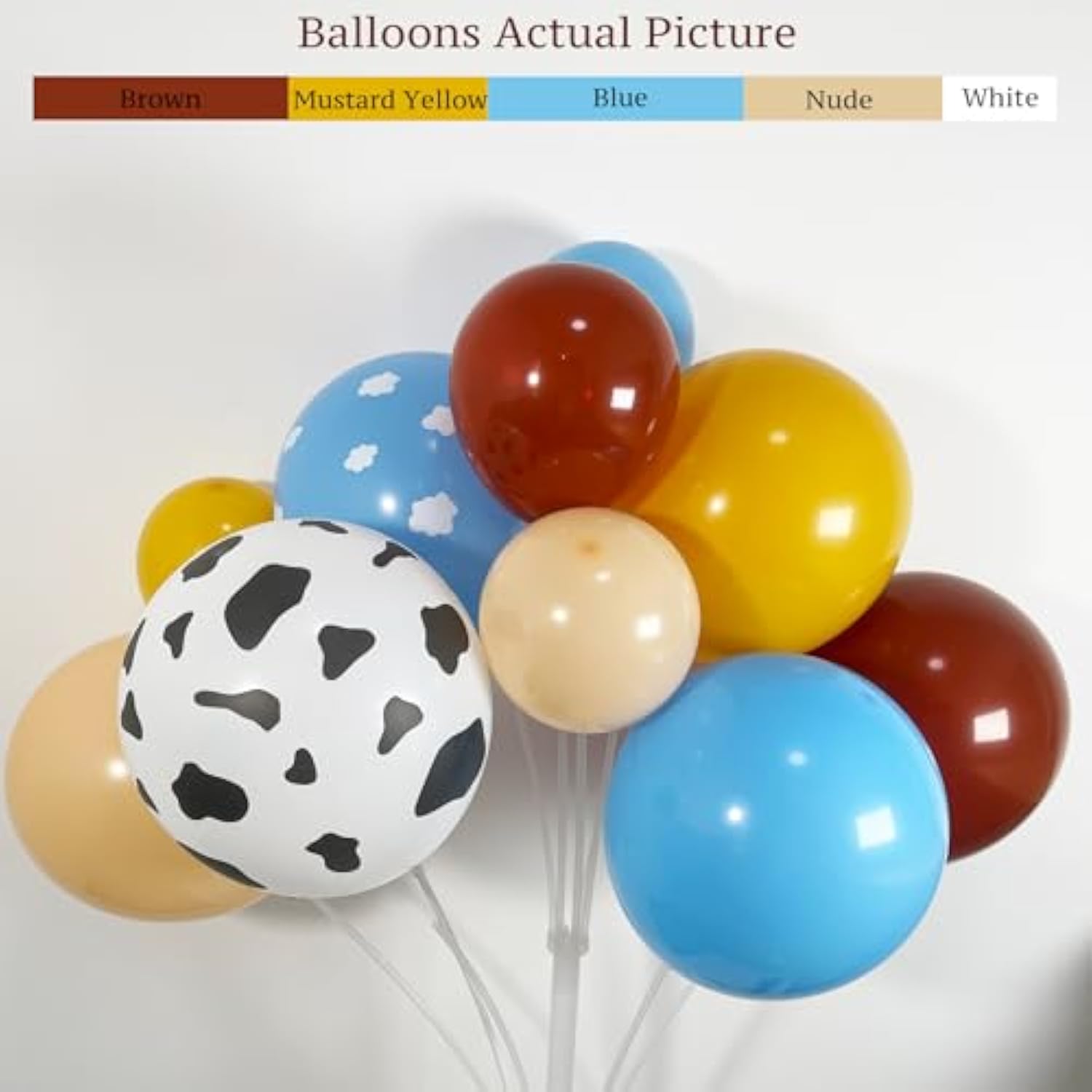 131Pcs Cowboy Balloon Garland – Brown, Blue, Cow Print for Rodeo & Farm Party
