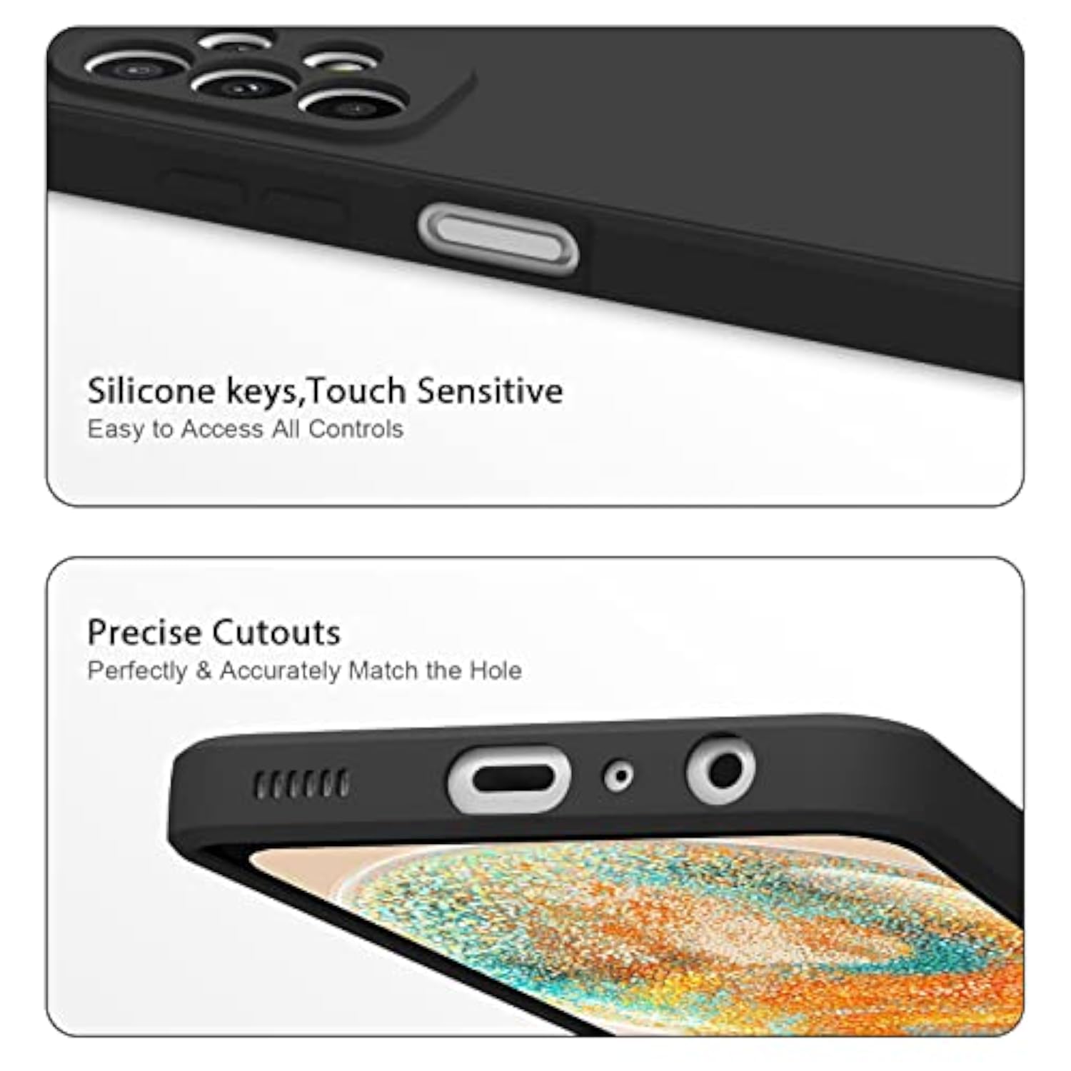 Stylish Slim Liquid Silicone Full-Body Protective Case for Samsung Galaxy A23 4G 5G Phone (Black)