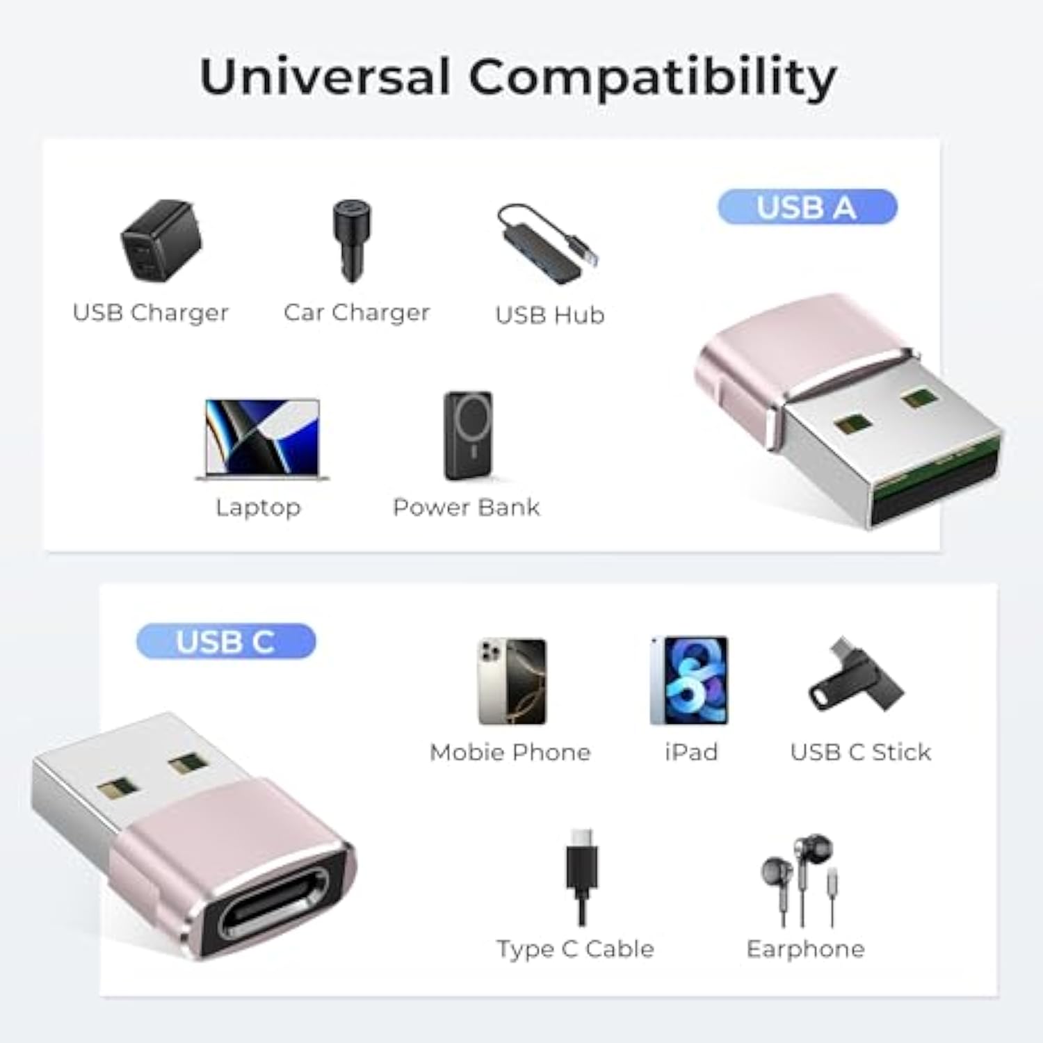 Usb To Usb C Adapter 3 Pack,Pink