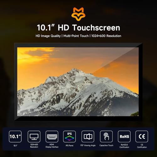 Luckfox Touchscreen For Raspberry Pi,10.1Inch Hdmi 1024 X 600 Plug&Play Portable Monitor With Stand,10 Point Touch Lcd Display With Dual-Track Speakers,Second Screen For Laptop Pc