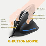 Perimice-513 Wired Ergonomic Vertical Mouse - 6 Buttons With 1000/1600/3200/6400 Dpi - Right-Handed Design - Wired Usb 5.9Ft Cable - Black